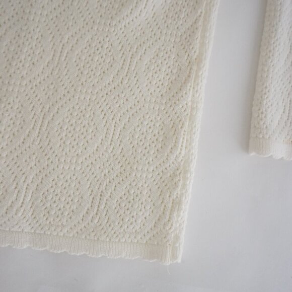 Vintage Intense Functionals Cream Eyelet Button Up Cardigan Sweater Size 38 - Picture 6 of 13